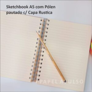 Sketchbook A5 c/Pólen pautado - Capa Rustica - Wire-o prata