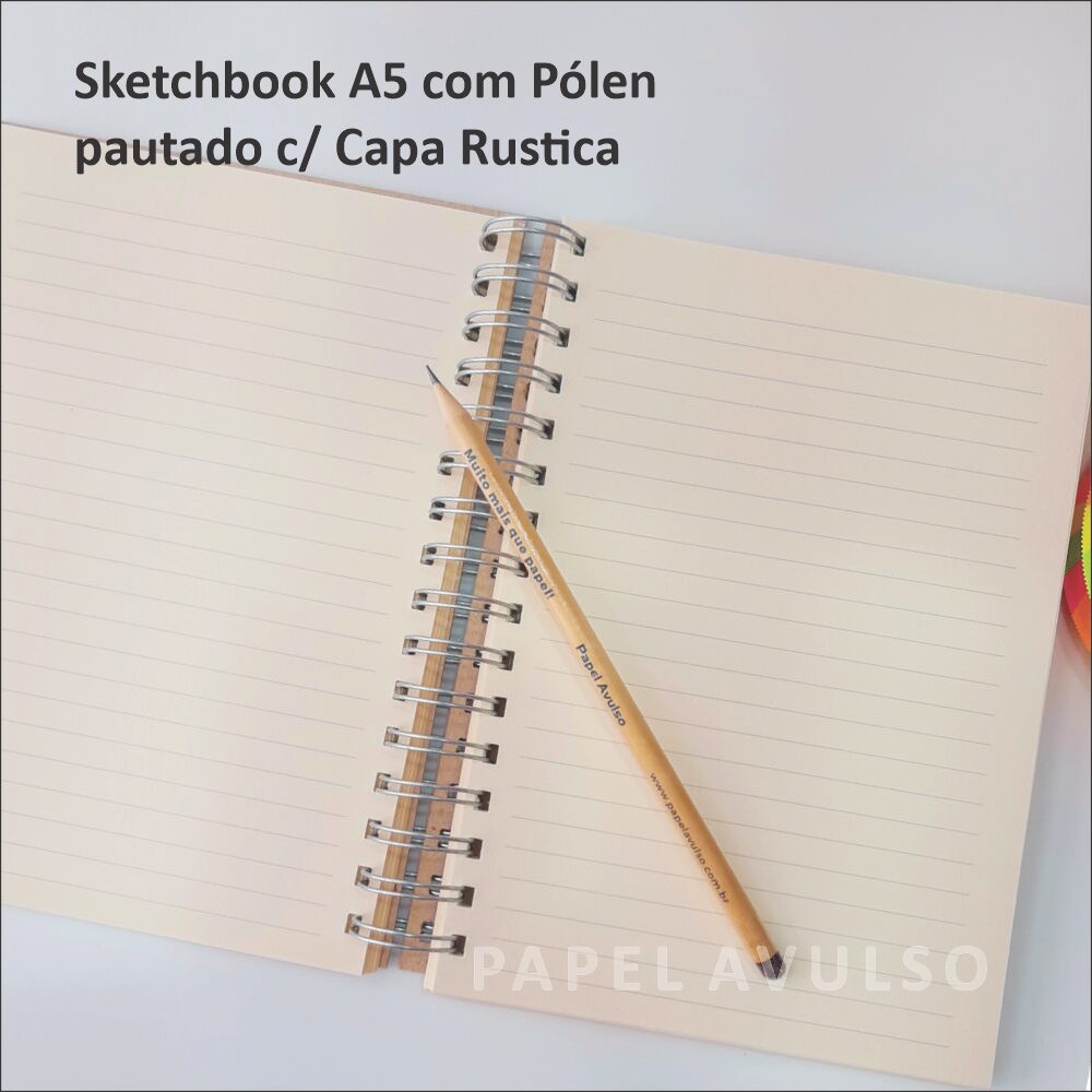 Sketchbook A5 c/Pólen pautado - Capa Rustica - Wire-o prata